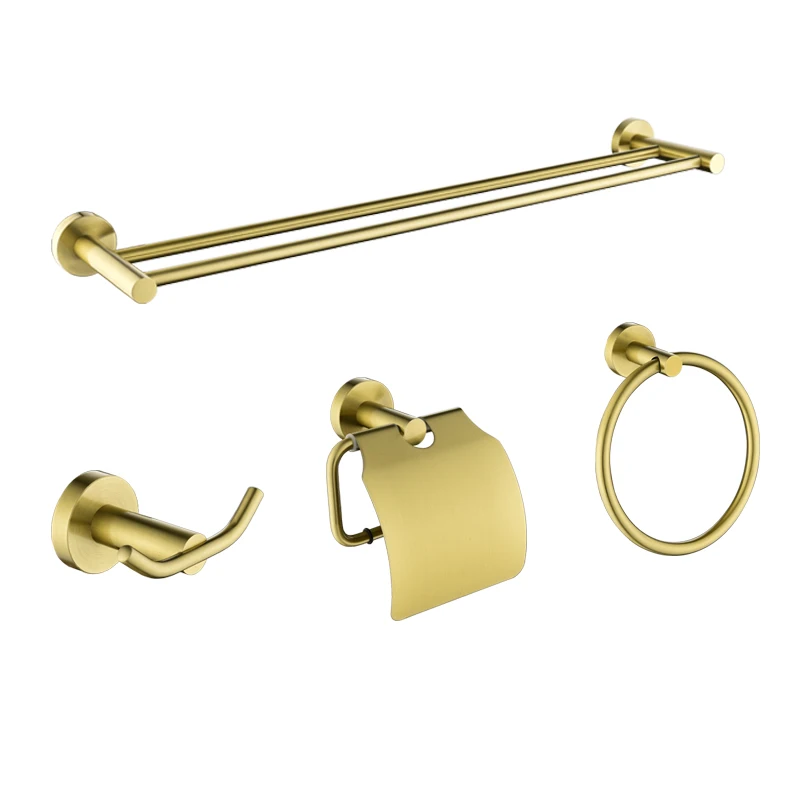 

Gold Brushed Bathroom Accessories Hardware Set Towel Bar Rail Toilet Paper Holder With Cover Towel Ring Paper Holder Robe Hook
