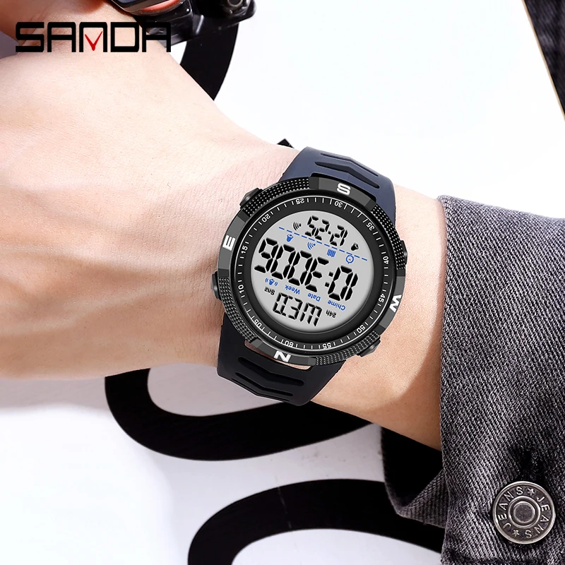 Montre de Sport militaire pour hommes, horloge de marque de mode SANDA, montre-Bracelet numérique antichoc, compte à rebours, étanche, Bracelet