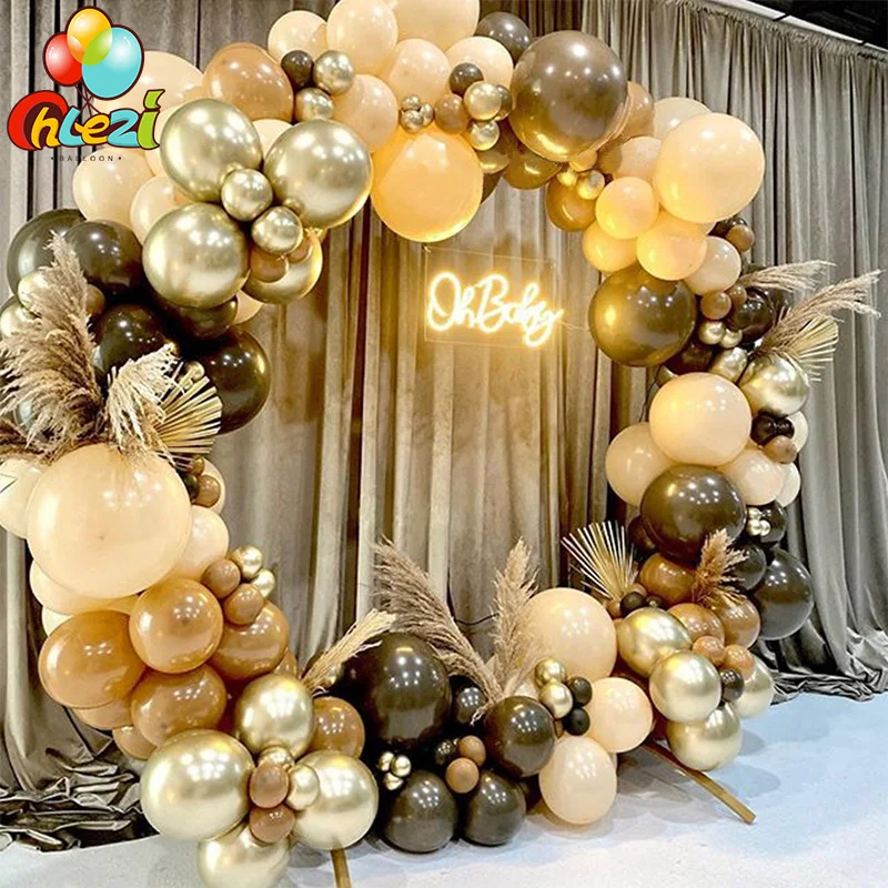 102Pcs/Lot Coffee Brown Latex Balloons Arch Kit Gold Skin Color Garland Birthday Party Decorations Backdrop Wedding Party Decor