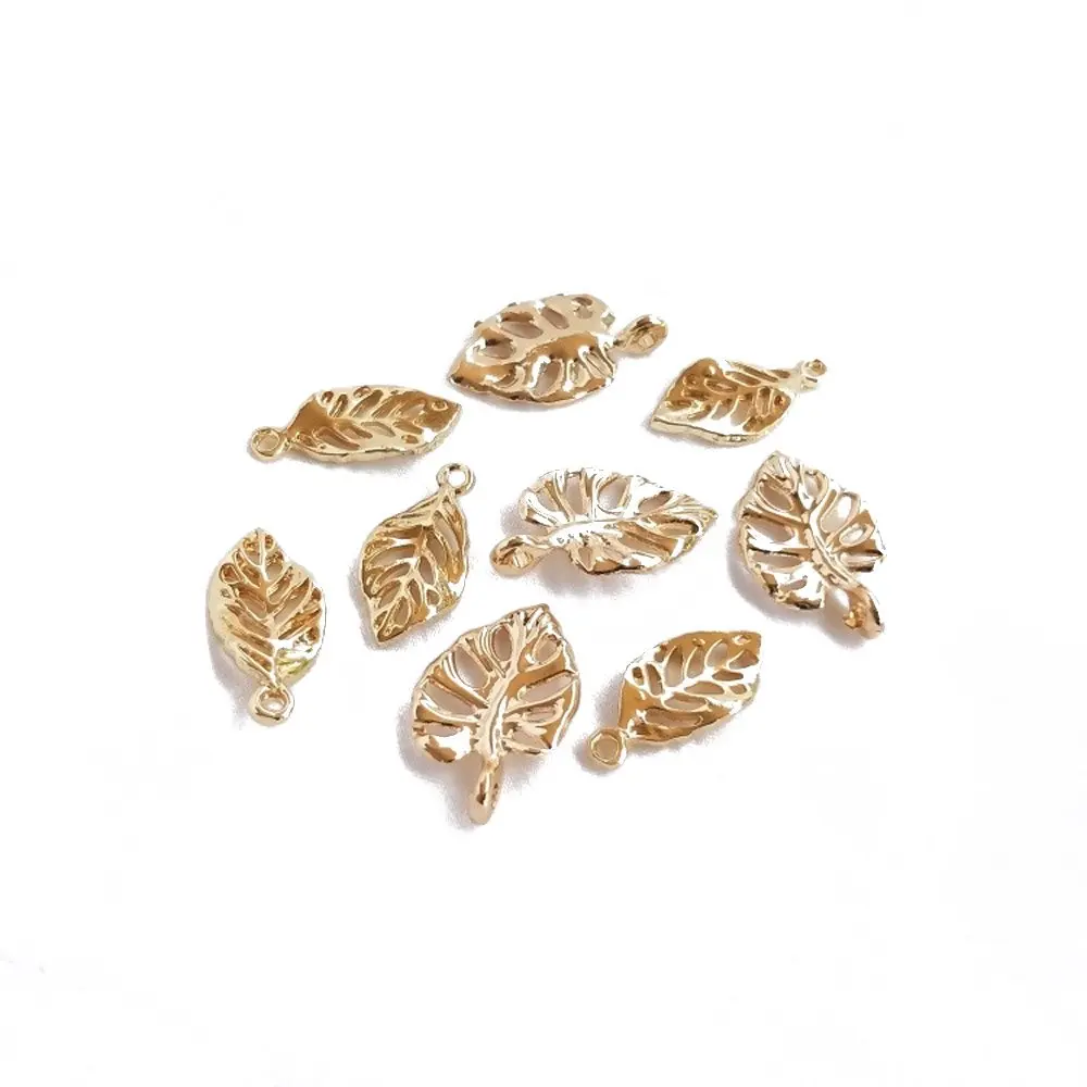 

8PCS 14k Gold Plated Hollow Leaf Pendant Bracelet Making Supplies for Jewelry Findings Components DIY Hand Made Accessories