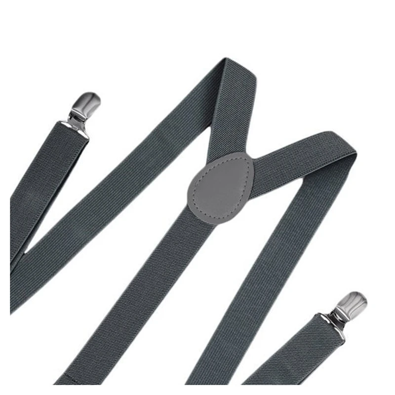 Unisex Clip on Suspender Elastic Y-Shape Back Formal Adjustable Braces, Dark Gray