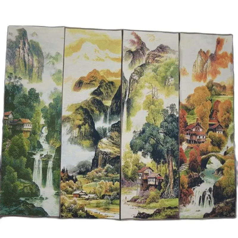 

Chinese Handmade Silk Hanging Landscape Painting Decorative Wall Paintings Four Screen