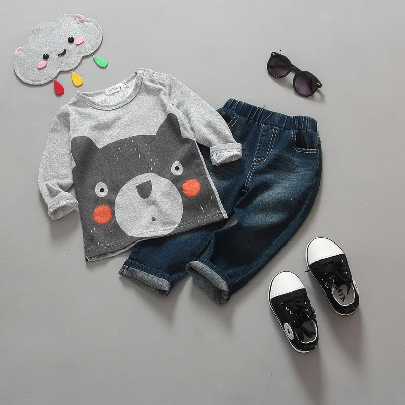 High Quality Spring Autumn Baby Boy Clothes Sets 2pcs Tops And Denim Pants Newborn Baby Clothes Sets Toddler Clothing Baby Sets