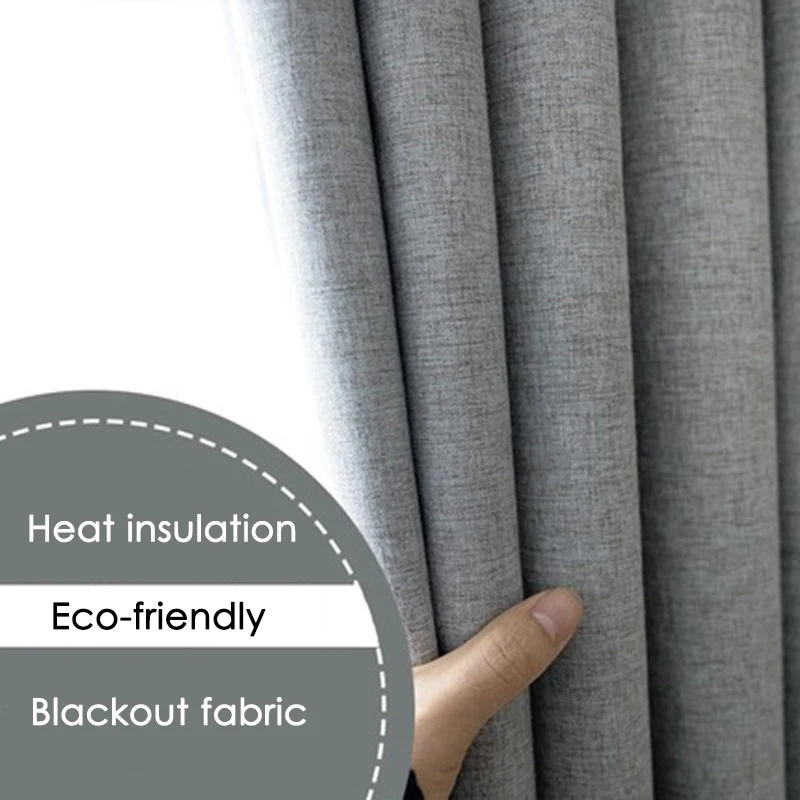 Modern 100% blackout curtains for door window thicken linen fabric curtains for bedroom