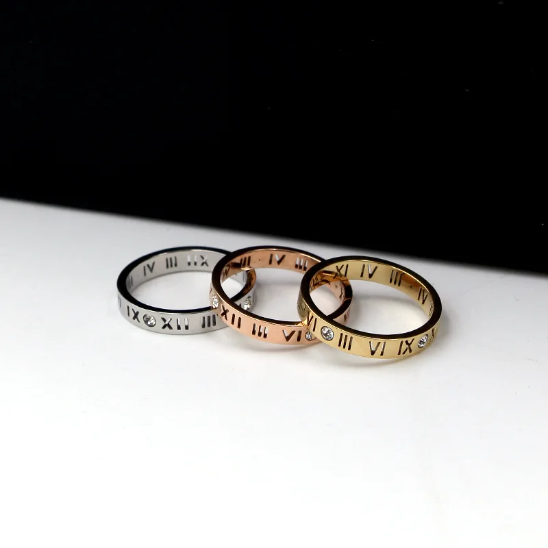 Fashion Jewelry Elegant Temperament Of Hollow Out Lucky Roman Numerals Rose Gold Color Titanium Steel Ring