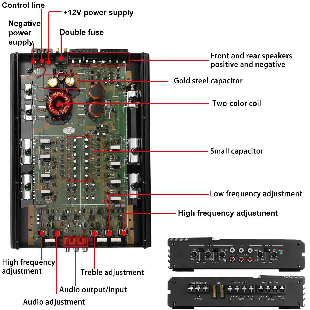 New 9900W Car Home Audio Power Amplifier 4 Channel 12V Car Digital Amplifer Car Audio Amplifier for Cars Amplifier Subwoofer