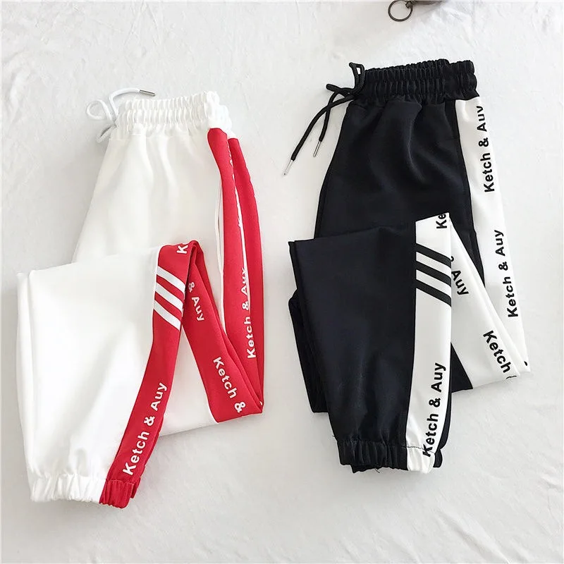 Black Harem Pants Women S-5XL Letter Print Striped Hip Hop Pants Korean Style Harajuku Trousers Mujer Pantalones Techwear