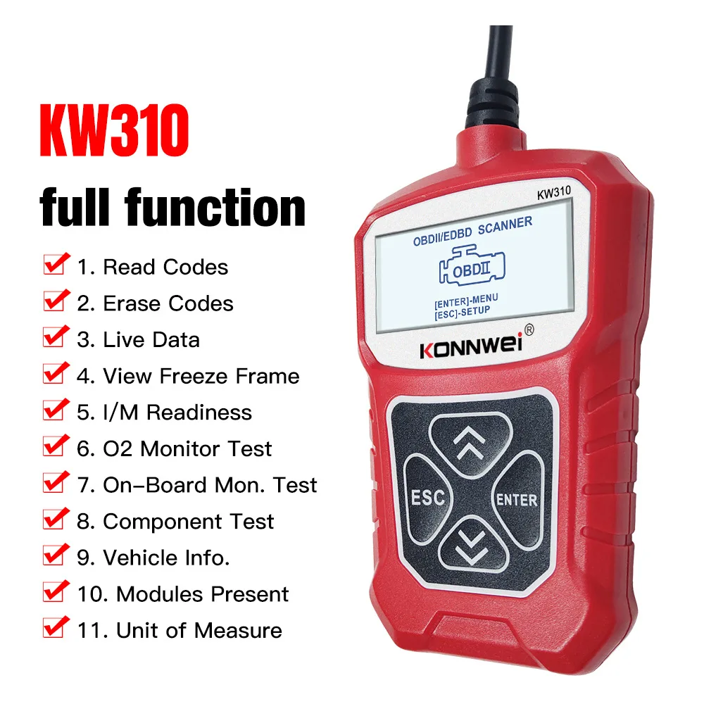 KONNWEI 자동차 OBD 2 스캐너 진단 도구, KW310 OBD2, 자동차 스캐너, 자동차 도구, 러시아어 PK Elm327