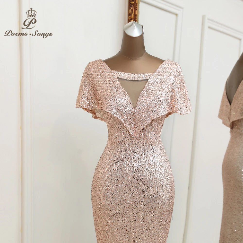 Sexy Rose gold evening dress robe de soiree Party dresses bridesmaid dress mariage robe vestidos abiti da cerimoni robe femme