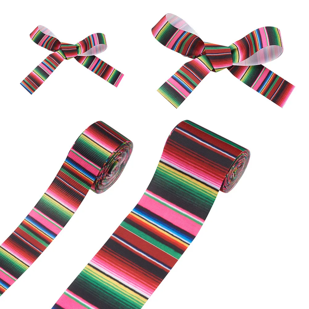 2 Rolls Mexican Fiesta Ribbons Rainbow Color Stripe Serape Ribbons for DIY Wrapping Party Crafts Decor Hair Bows Sewing Supplies