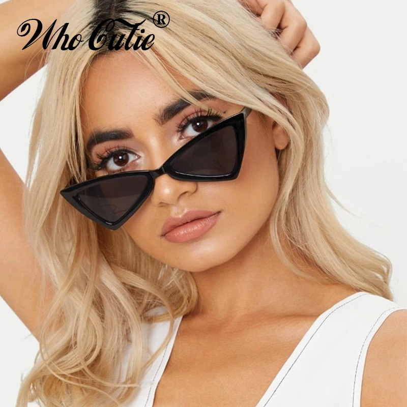 WHO CUTIE Triangle Sunglasses Women Brand Designer Vintage Cat Eye Frame 90s Stylish White Black Cateye Sun Glasses Shades OM470