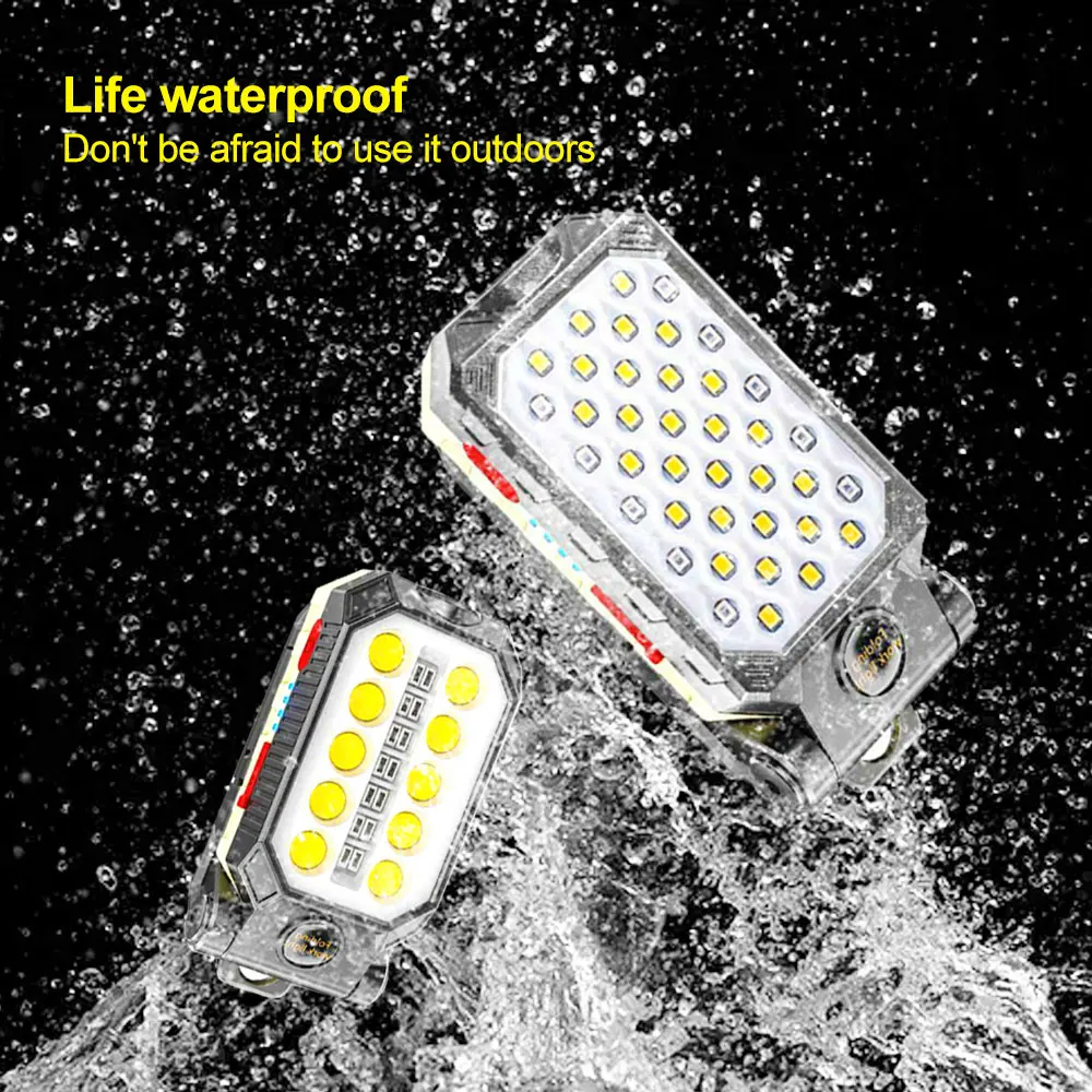 LED COB Rechargeable Magnetic Work Light Car Repair Foldable Flashlight Waterproof Camping Lantern COB Inspection Power Display