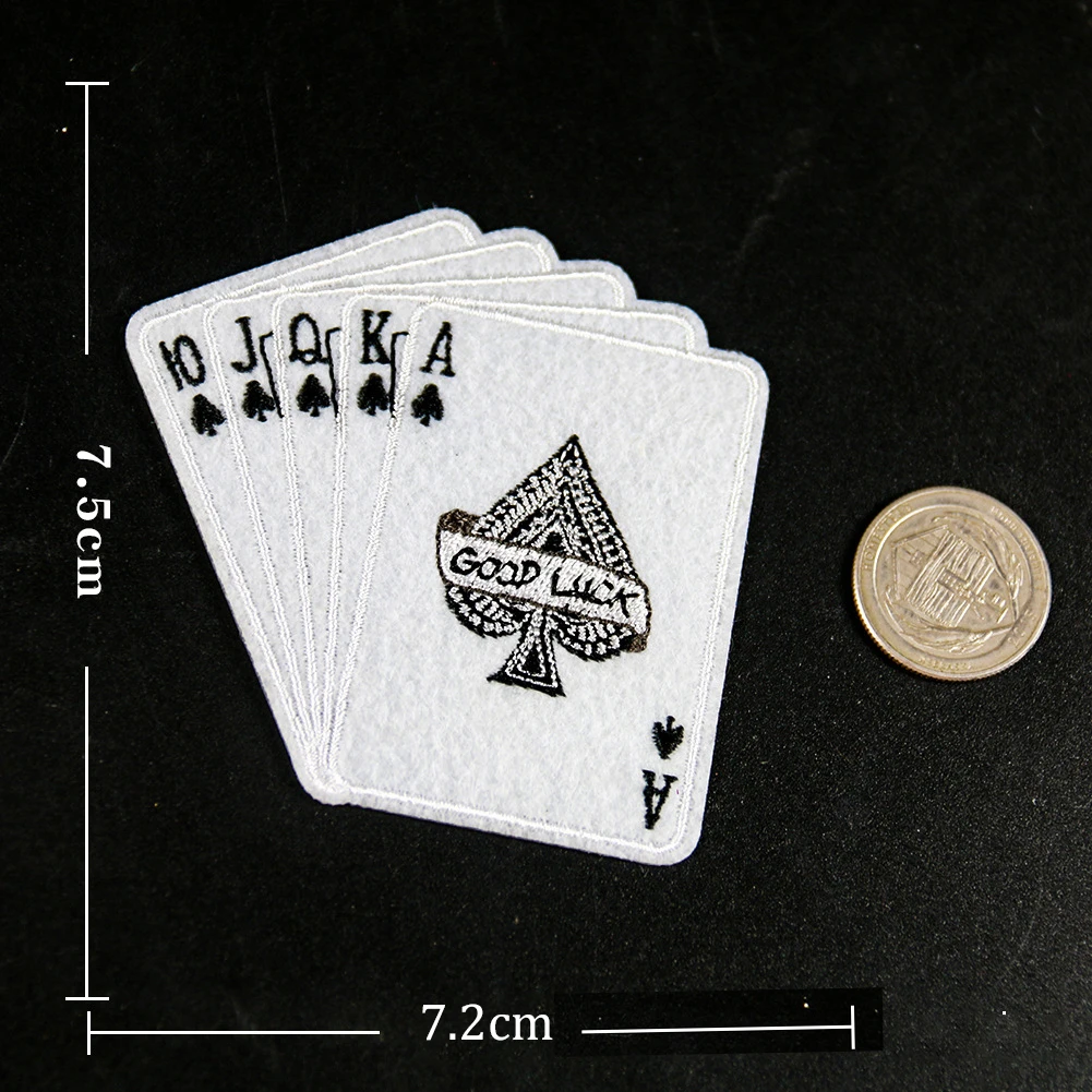 Fine Embroidered Playing Cards Patches Iron On poker badge for Coats Jeans Decoration Diy Clothing Stickers Sewing Patches