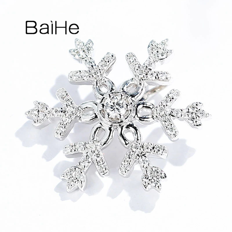 

BAIHE Solid 18K Yellow Gold 0.19ct H/SI Natural Diamond Snowflake Pendant Women Engagement Gift Trendy Fine Jewelry Le pendentif