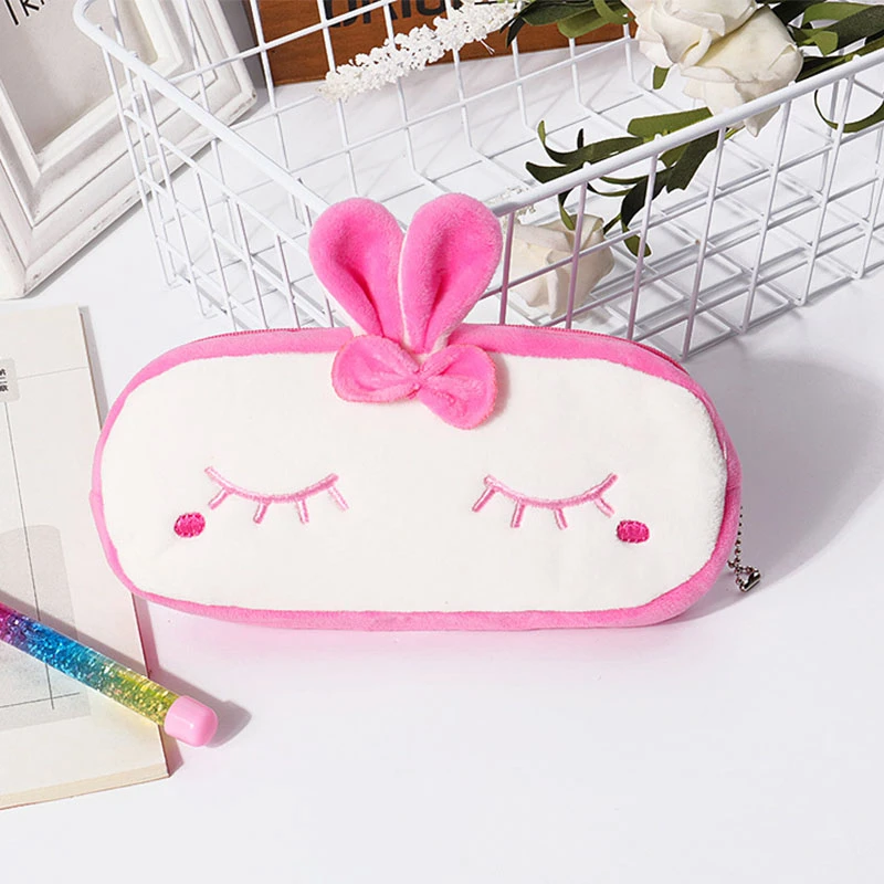 Ellen Brook 1 PCS Kawaii Cartoon Animals Plush Pouch Pencil Case Bag Key Chain Coin Purse Wallet Case Pouch Bag School Supplies