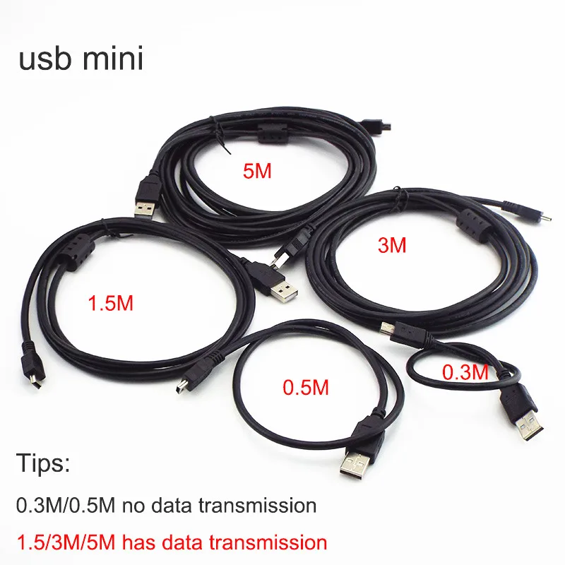 USB Mini charging Data Cable Charger line 0.3/0.5/3M T port connectors To extend Car DVR Digital Camera wire 5M high quantity