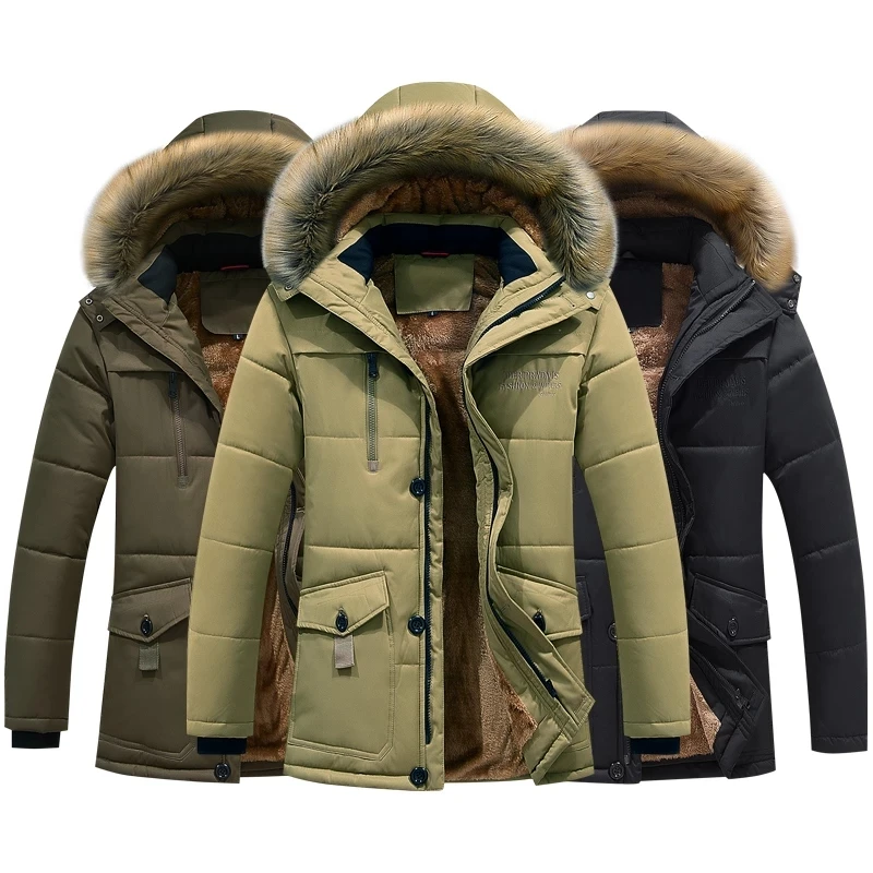 

Winter Jacket Men Cotton Padded Warm Parka Coat Male Faux Fur Hooded Fleece Casual Jacket Coat Windbreaker Outwear Plus Size 8XL