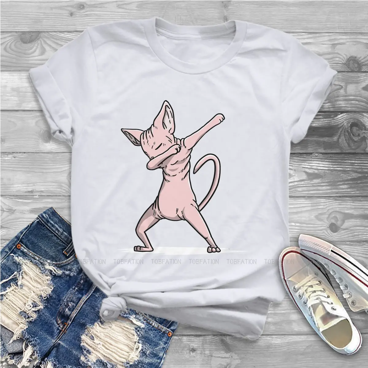 Funny Dabbing Women Tshirts Canadian Sphynx Cat Gothic Vintage Female Clothing Cotton Graphic Clothes