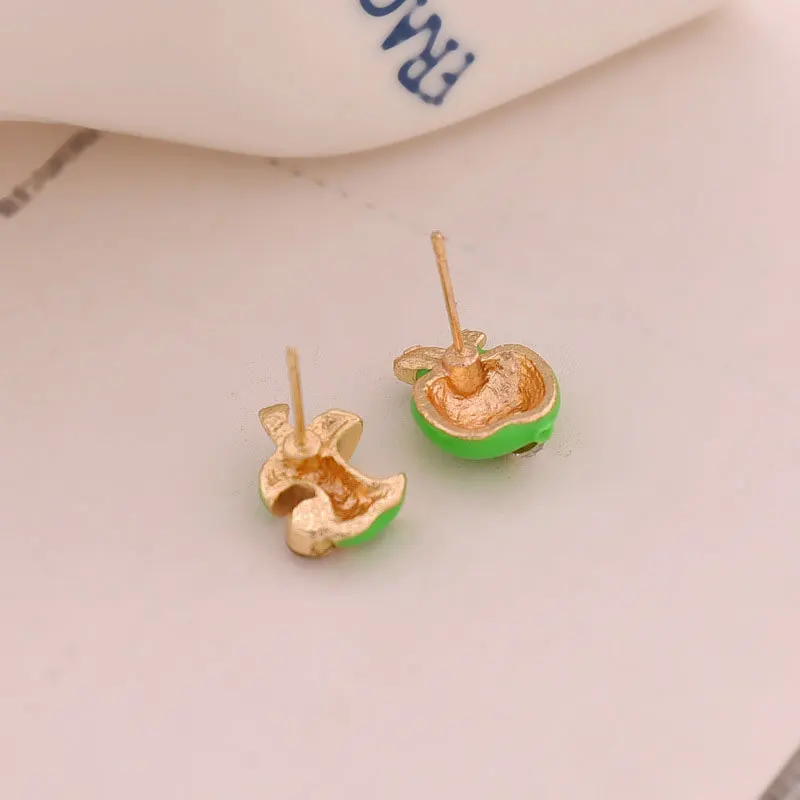 Cute Apples Earrings Women Red Green Asymmetric Rhinestone Apple Shaped Earrings Creative Crystal Women Gift Ear Accessories