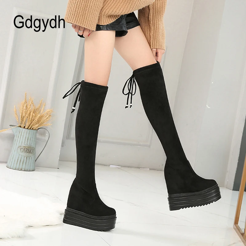 Gdgydh Winter Women High Boots Over The Knee Fashion Hidden Heel Warm Plush Thigh High Boots For Women Platform Shoes Suede