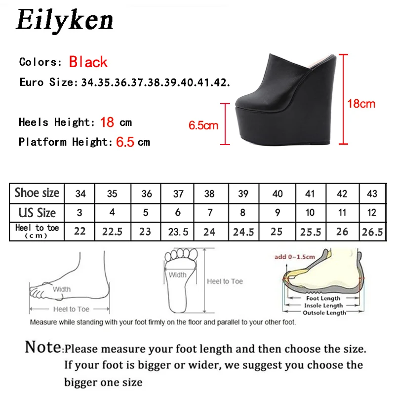 Eilyken Platform Wedge Round Head Slippers Summer Shoes Woman Sexy Super High Sandal Black Pumps Size 35-42