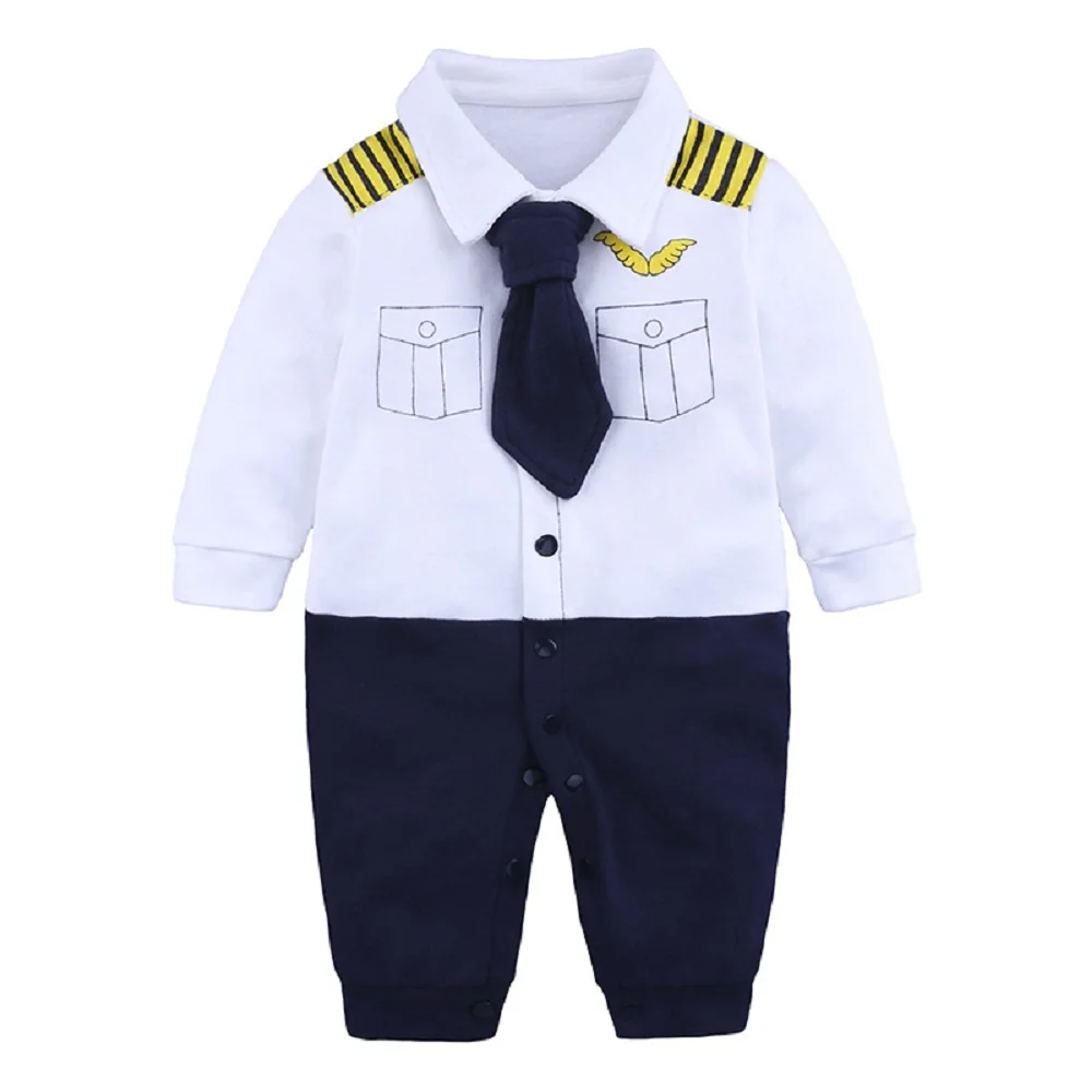 Hooyi Baby Boys Tuxedo Clothes Formal Uniform One Piece Romper With Ties Boys Wedding Jumpsuit with Bowtie Long Sleeves Outfits