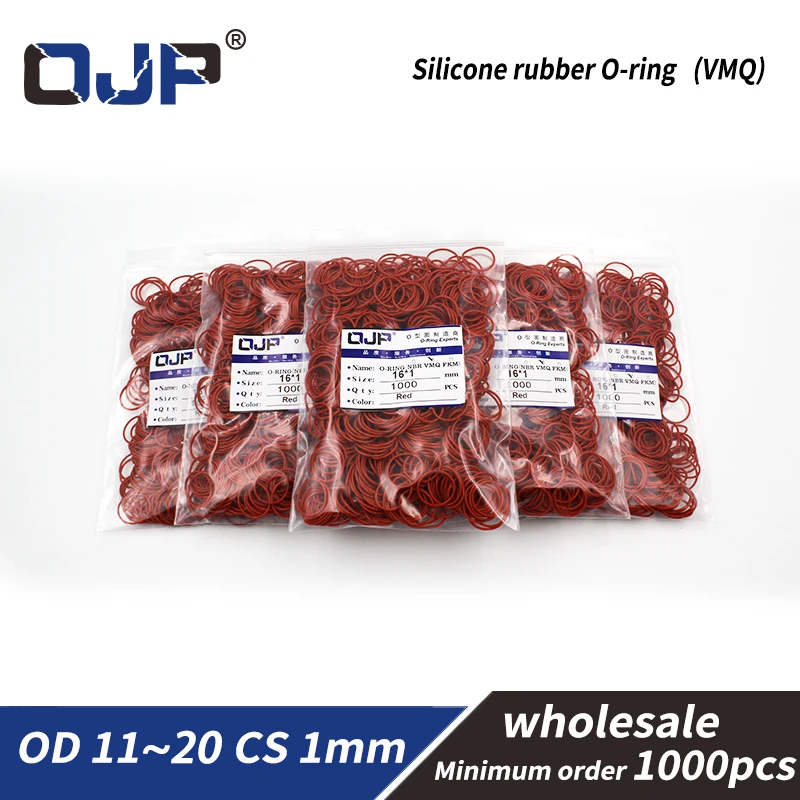 1mm Thickness 1000PCS/lot wholesale Red Silicon Oring Silicone/VMQ OD11/12/13/14/15/16/17/18/19/20mm O Ring Seal Rubber Gasket