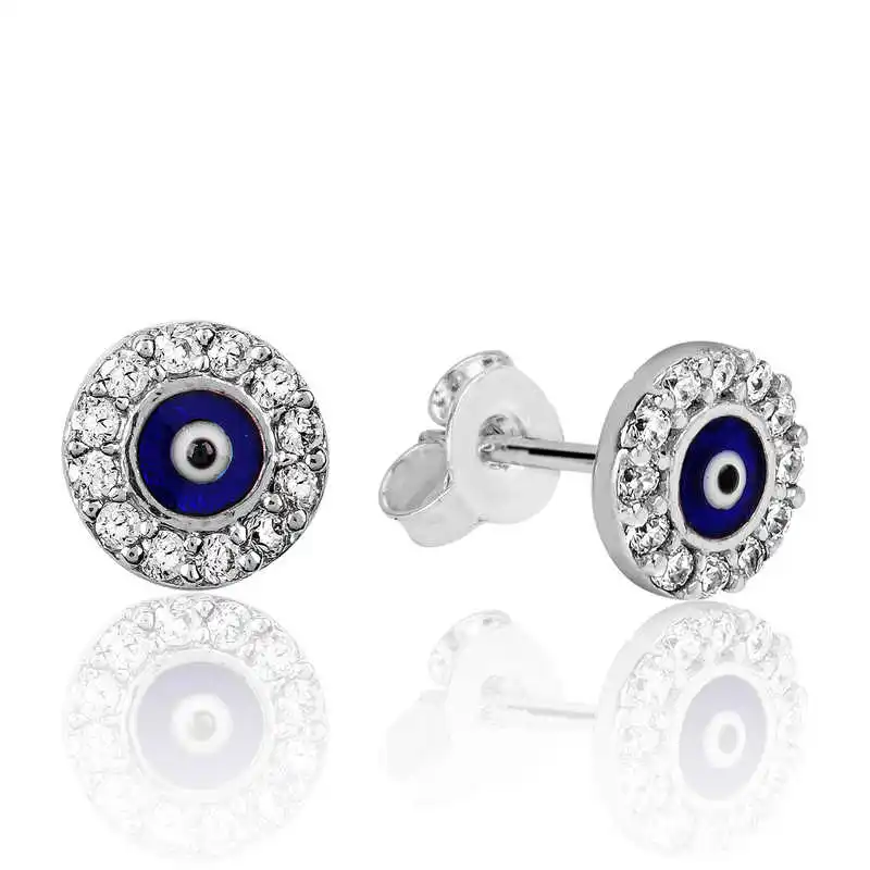 Silver Evil Eye Studded Earrings