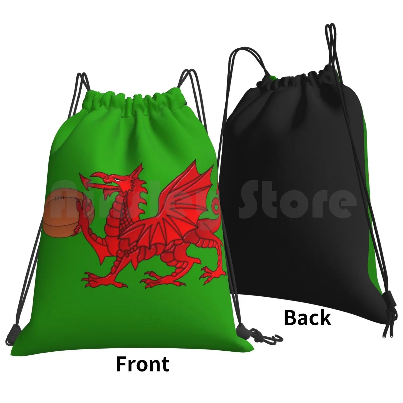 Welsh Dragon With A Rugby Ball Backpack Drawstring Bag Riding Climbing Gym Bag Welsh Dragon Rugby Ball Sport Red Brown