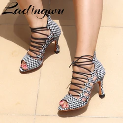 Ladingwu Ballroom Latin Salsa Dance Shoes Dancer Sandals Fashionable Dance Shoes Boots Comfortable Soft Bottom Latin Dance Shoes