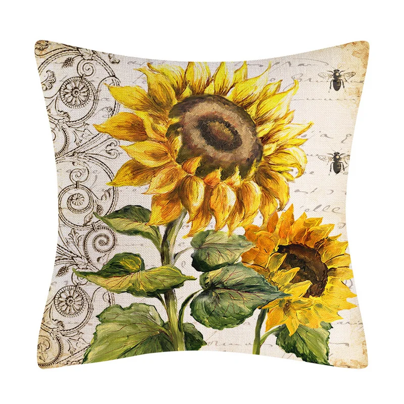 Sunflower Truck Plaid Printed Pillow Cover 18x18 Inch Spring Summer Home Decor Cushion Cover Square Linen Pillowcase for Couch