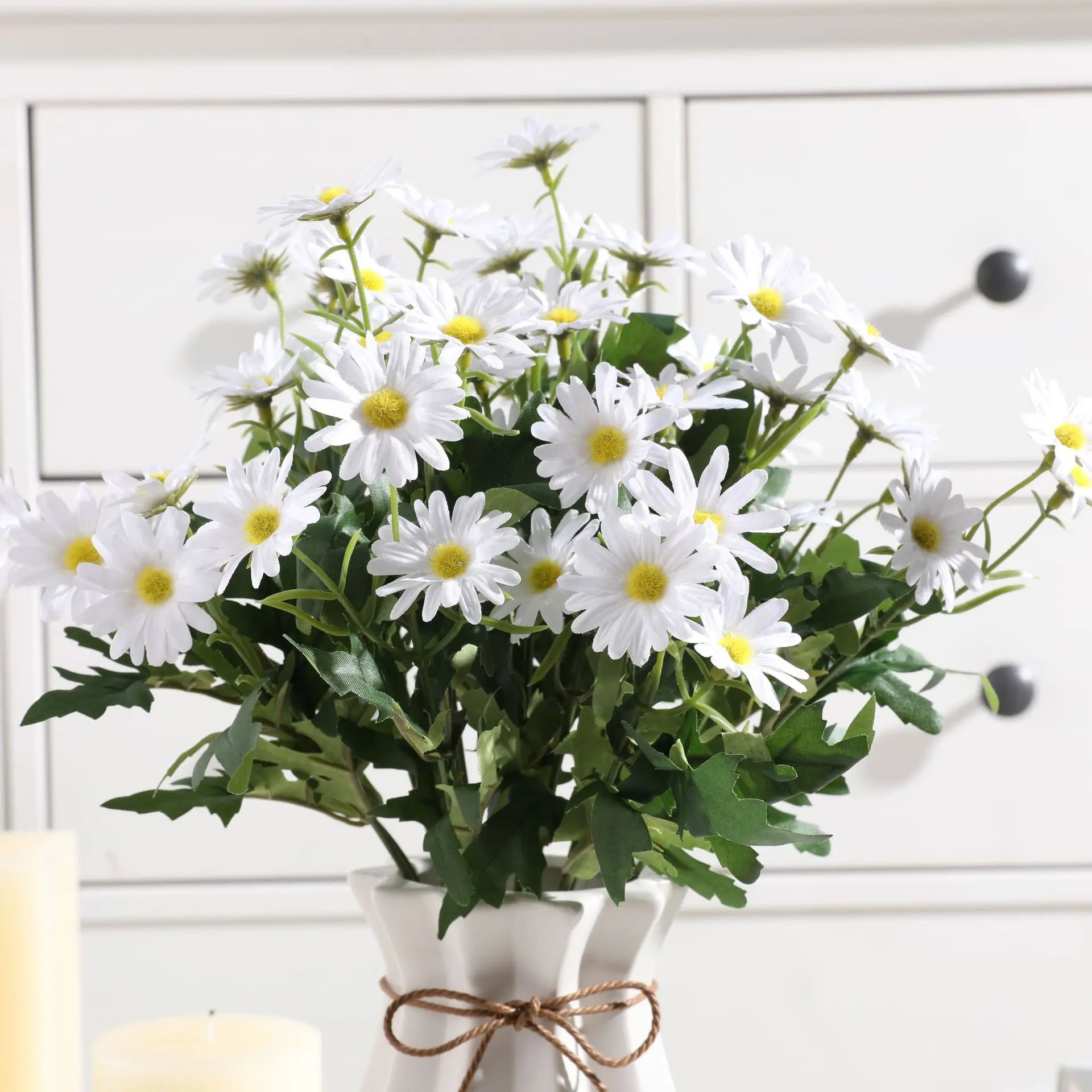 9 Forks 24 Small Daisies Artificial Flowers Rural Style Wedding Home Office Decoration Flower Arrangement Wild Chrysanthemum DIY