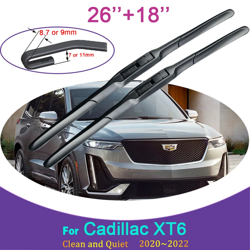 for Cadillac XT6 2020 2021 2022 Models Two Frameless Silent Rubber Wiper Snow Scraping Front Windshield Brushes Car Accessories