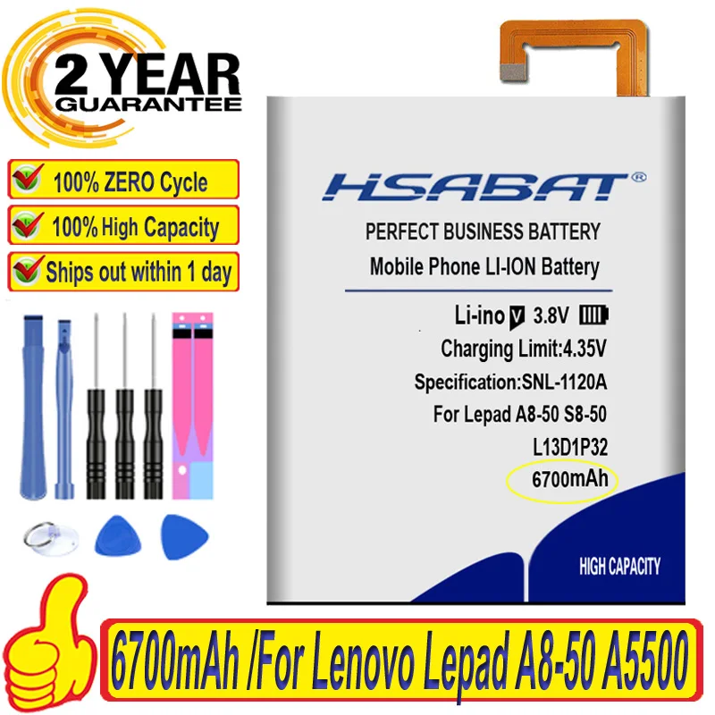 HSABAT 6700mAh L13D1P32 Battery For Lenovo Lepad A8-50 A5500 S8-50 Tab 3 8 inch TB3-850F TB3-850M