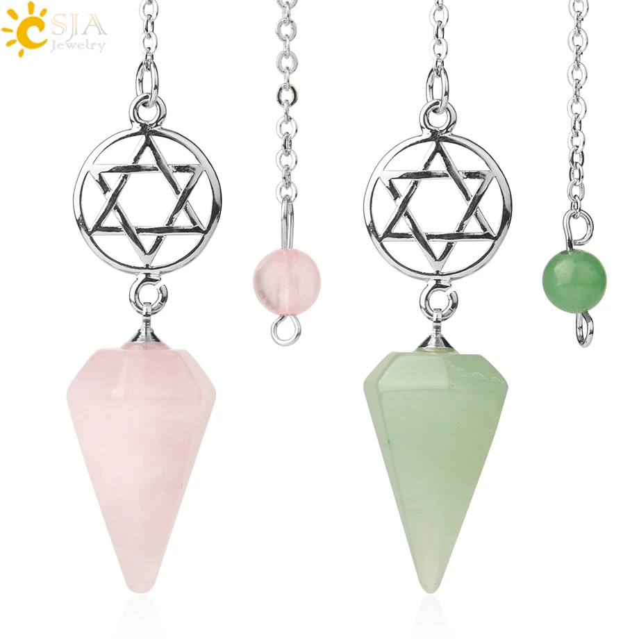 CSJA Divination Pendulums for Dowsing Rods Crystals Natural Stone Pendant Amulet Pendulum Divination Pendulos Radiesthesia  G719