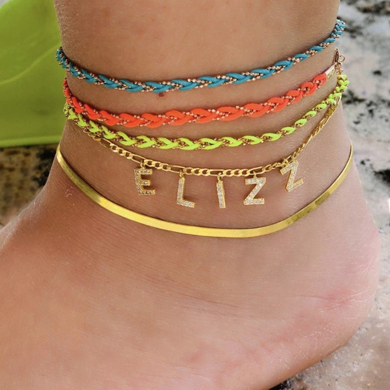 

Custom A-Z Initial Letter Anklets For Women Personalized Stainless Steel Gold Name Anklet Bracelet Boho Summer Jewelry Gift