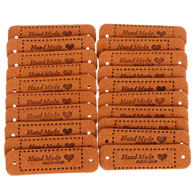 20Pcs Leather Tags Handmade With Love Labels Clothing Tags DIY Crafts Sewing Handmade Label For Hats Bags Shoes Clothes 56*15MM