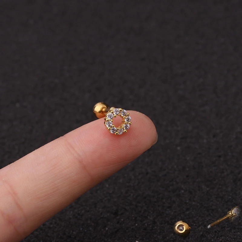 1 PCS Simple Micro Pave CZ Circle Ear Piercing Screw Stud Earring Gold Color Geomrtric Ear Cartilage Helix Clip Cuff Jewelry