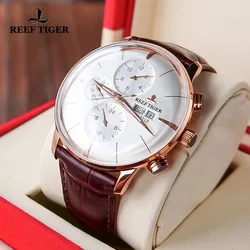 Reef Tiger/RT 2021 Top Brand Luxury Automatic Watch Leather Strap Multi Function Rose Gold Fashion Mechanical Watches