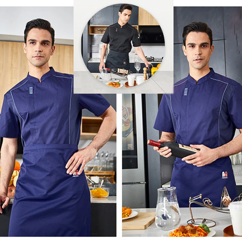 4-Color Chef Overalls Short-Sleeved Breathable Men and Women Hotel Restaurant Kitchen Long-Sleeved Restaurant Kitchen Uniforms