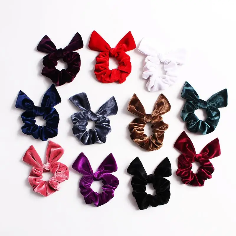 Bow Hair Scrunchie Ponytail Holder Hairband Hair Ties Hair Accessories Fashion Velvet Solid Color Hair Scrunchies for Women