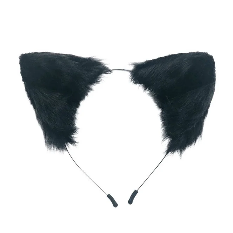 Kawaii różowe pluszowe kocie uszy pałąk realistyczne Furry puszyste zwierząt Hairband Lolita Cosplay Fox kostium Anime akcesoria do włosów