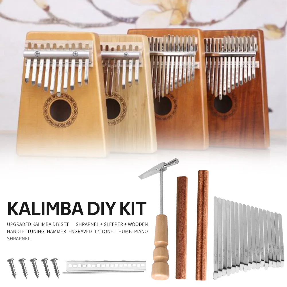 Thumb Piano Replacement Parts Set Kit for 17 Keys Kalimba with Keys Bridge Tuning Hammer Kit Thumb Finger Piano Accessories