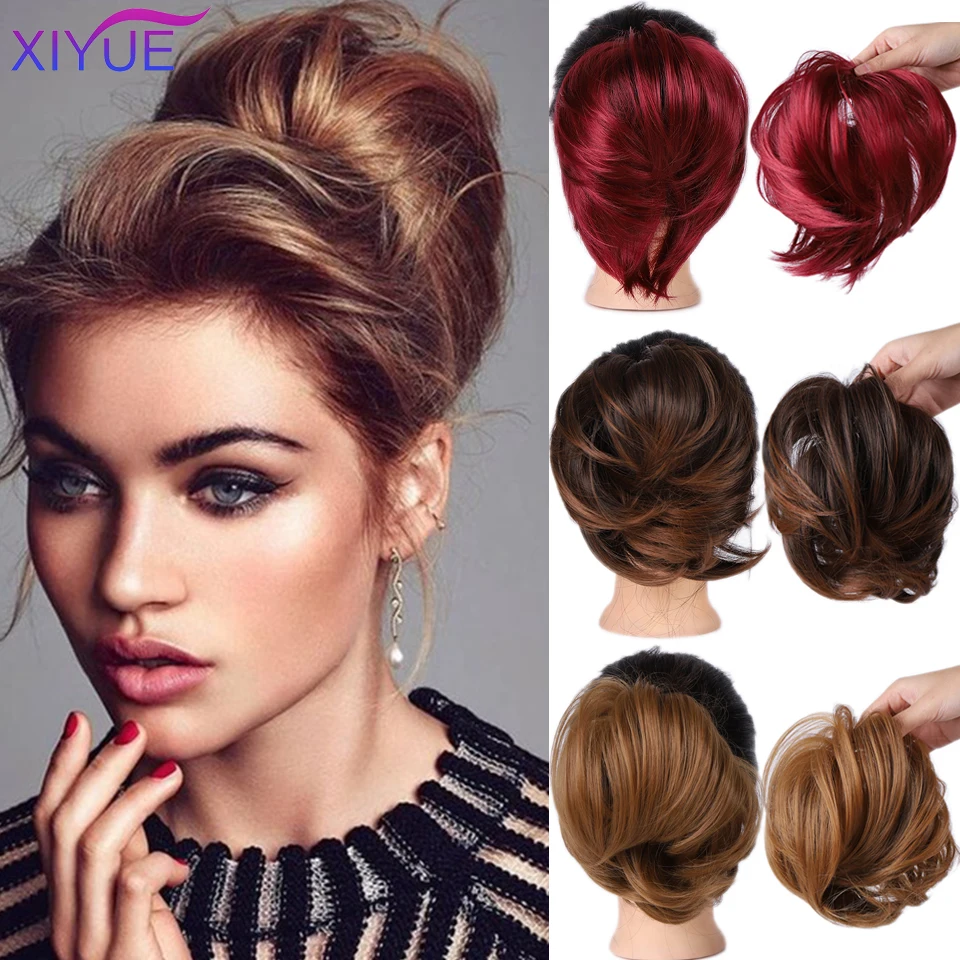 XIYUE Messy Synthetic Straight Chignons Hair Extensions Hair Piece Wrap Ponytail Hair Tail Updo Fake Hair Bun Hairpiece