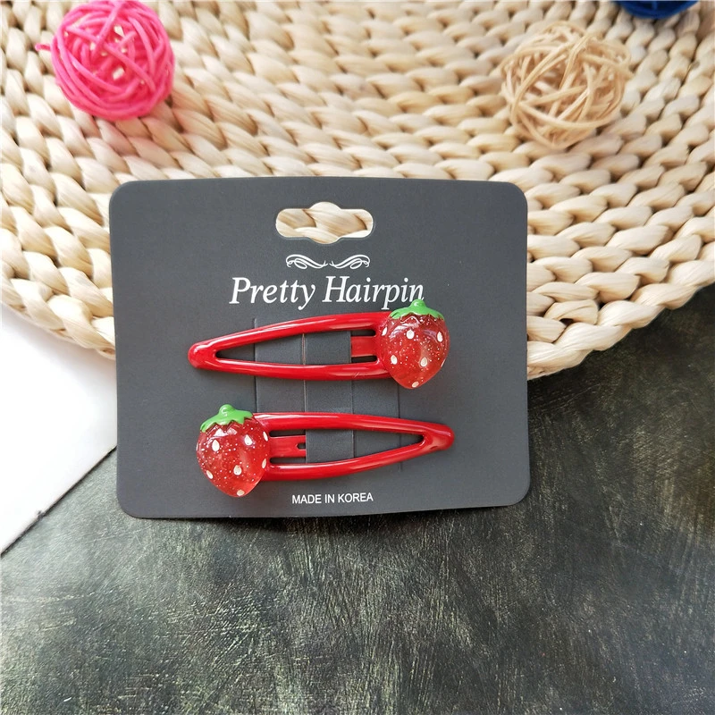 Cute New Sparkling Strawberry BB Clips Kids Hairpins Baby Clips Headdress Elastic Hair Bands Girls Accessories Children Headwear