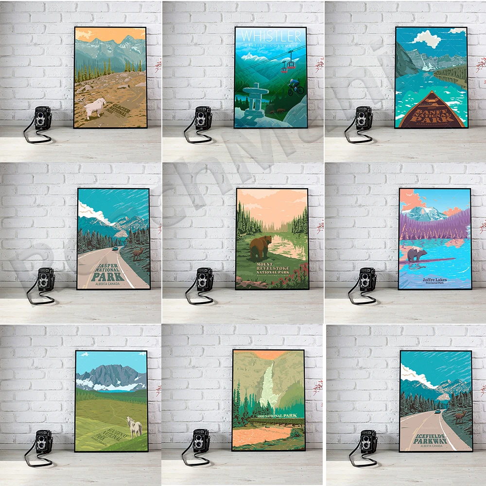 Yoho, Banff, Jasper National Park poster, Lake Louise poster, Rocky Mountains, Alberta, vintage tourism outdoor poster