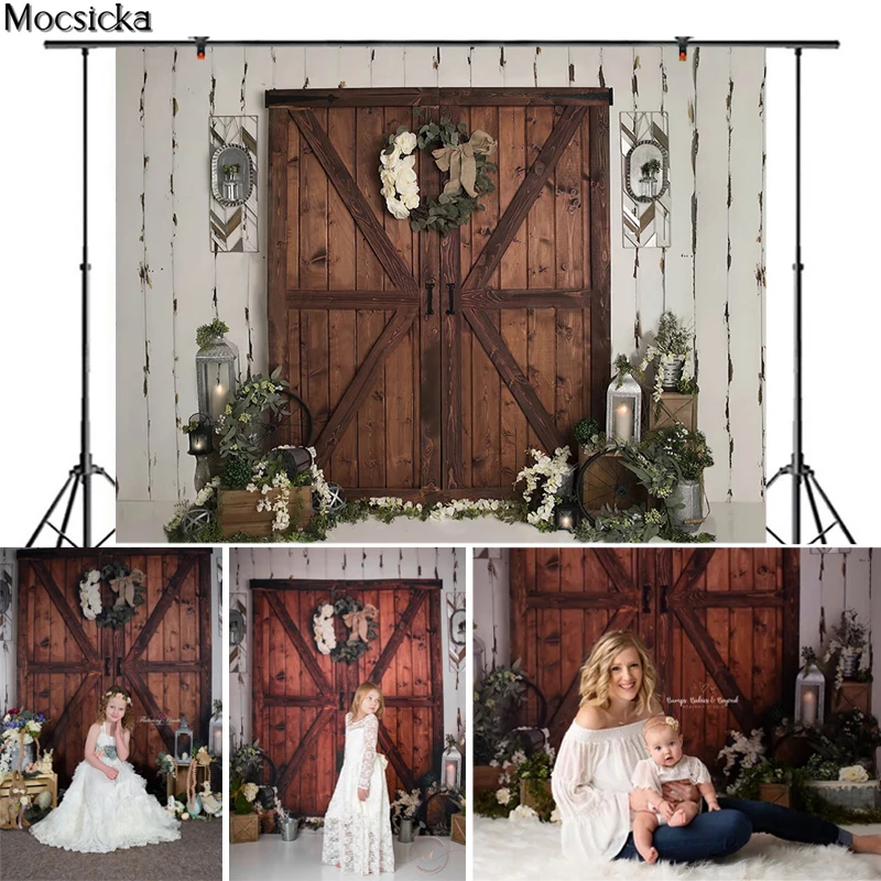 Фон Весна свежие цветы Винтаж темно-коричневая деревянная дверь стена ребенок портрет фотографии фоны фото студия Декор реквизит