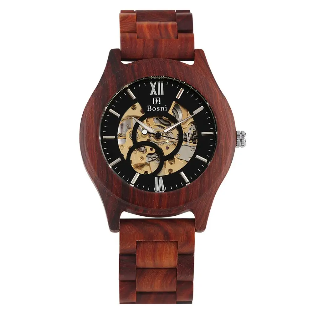 

Men's Wooden Wristwatch Hollow-out dial Red Sandalwood Wooden Watch Automatic Mechanical Wooden Watches for Ladies