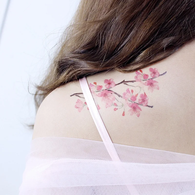 24 Kinds Flower Tattoo Temporary Body Sticker Gradient Color Pink Sakura Flowers Disposable tatouage temporaire