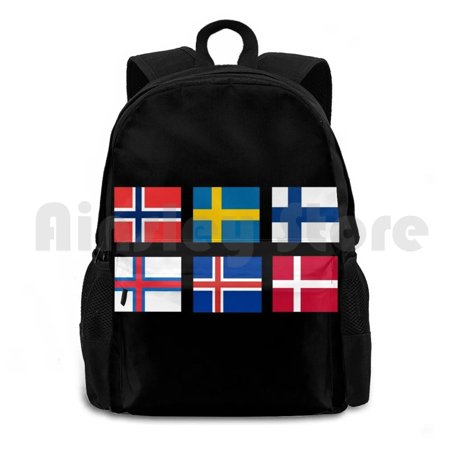 Scandinavian Flags Outdoor Hiking Backpack Waterproof Camping Travel Scandinavia Sweden Norway Finland Iceland Faroe Islands